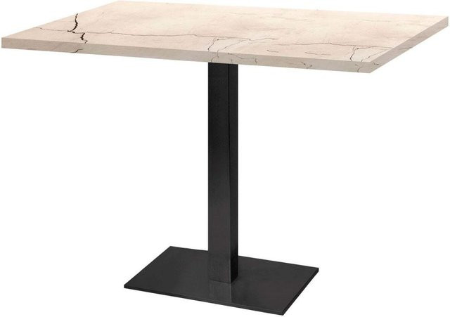 RestooTab Tisch Milan rechteckig mit Stein- und Holzdekor, Platte wollweiß marmoriert und schwarzem Gestell, B/T/H: 120 x 70 x 75 cm - Bild 1