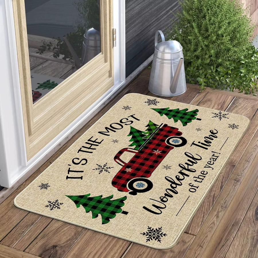 VIKAMA Weihnachts-Fußmatte mit LKW-Design, rechteckige Willkommensmatte für Innen und Außen, Mehrfarbig, B/T: 60 x 40 cm - Bild 3