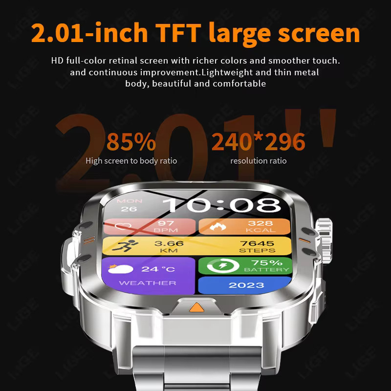 FOXBOX Smartwatch in Silber mit Bluetooth-Gesprächsfunktion, Gesundheits- und Schlafüberwachung sowie LED-Taschenlampe für Damen und Herren - Bild 2