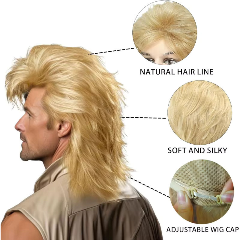 Suri Hair Blonde Mule-Perücke für Herren, lange lockige Kunsthaar-Perücke - Bild 2