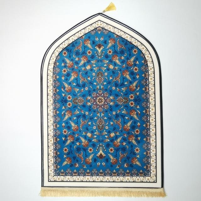 Islamischer Gebetsteppich aus Flanell in Blau mit orientalischem Design, B/B: 65 x 110 cm - Bild 1