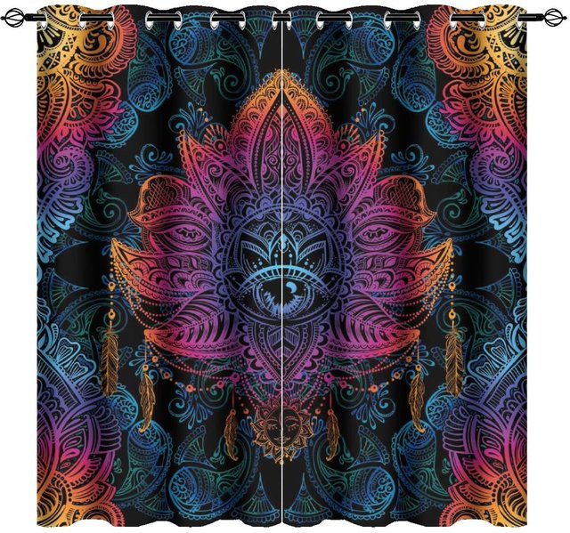 Yiran Furniture Indische Mandala-Verdunkelungsvorhänge im Boho-Design, 2er-Set, Mehrfarbig, B: 55 cm, H: 185 cm - Bild 1