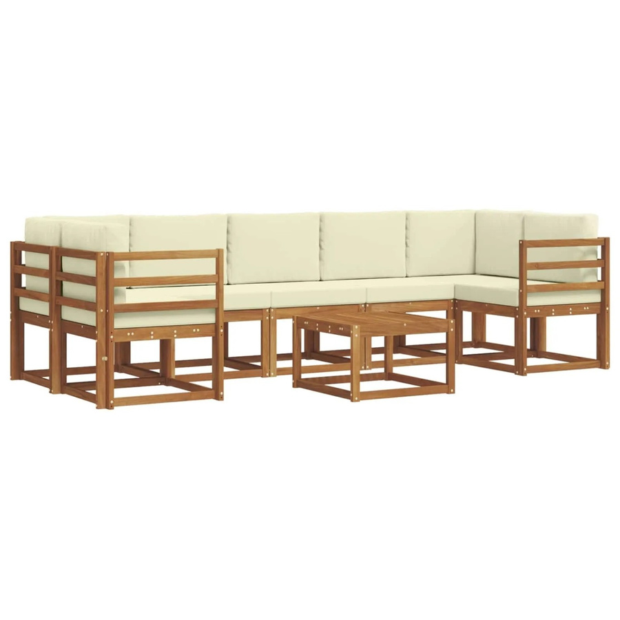 vidaXL Outdoor-Sofagarnitur L-Form aus Akazienholz mit 8 Kissen in Braun und Beige - Bild 2