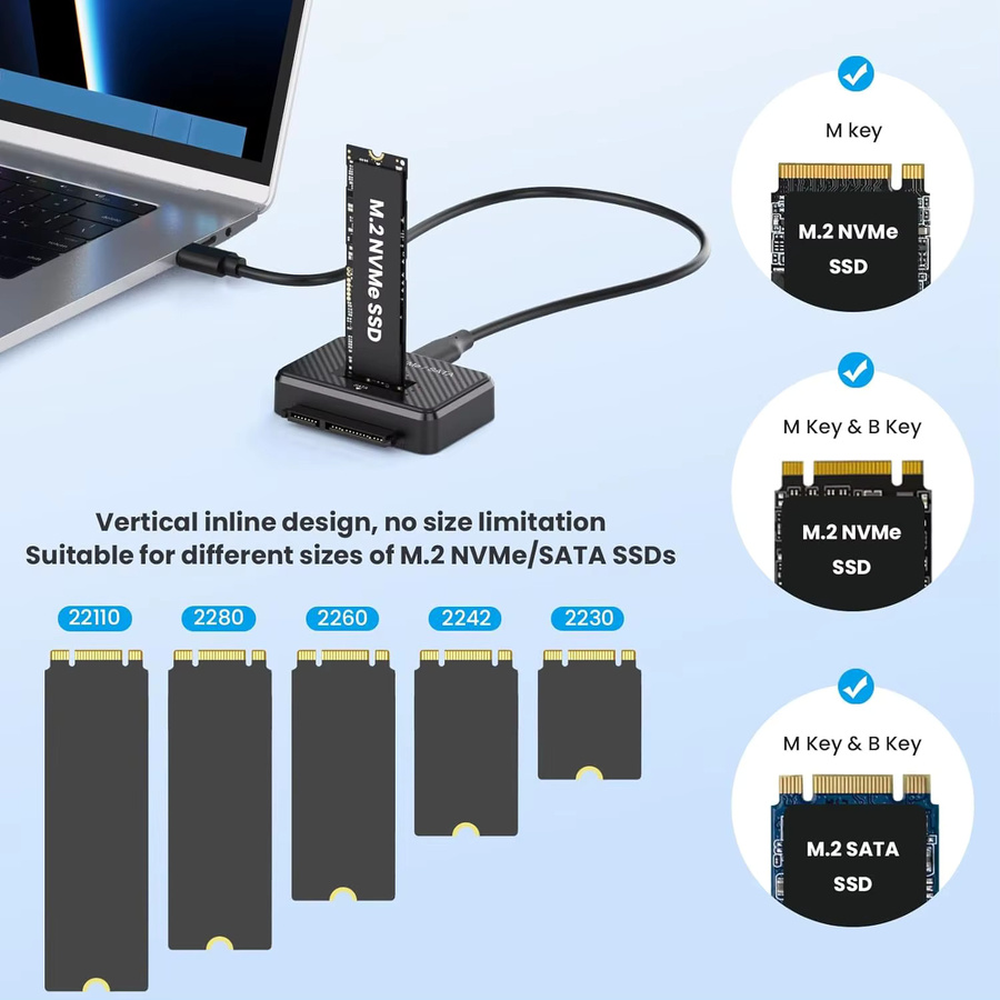 IRhasta SSD-Gehäuse USB 3.0 zu SATA Adapter für 2,5 Zoll HDD und M.2 NVMe SSD in Schwarz - Bild 2