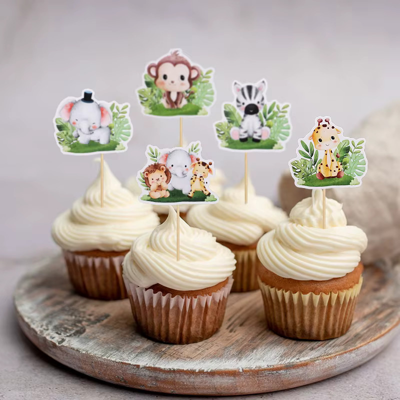 YONGSNOW Dschungel Tier Cupcake Kuchen Topper und Papier Banner Girlande für Baby Shower und Safari Geburtstag Party - Bild 2