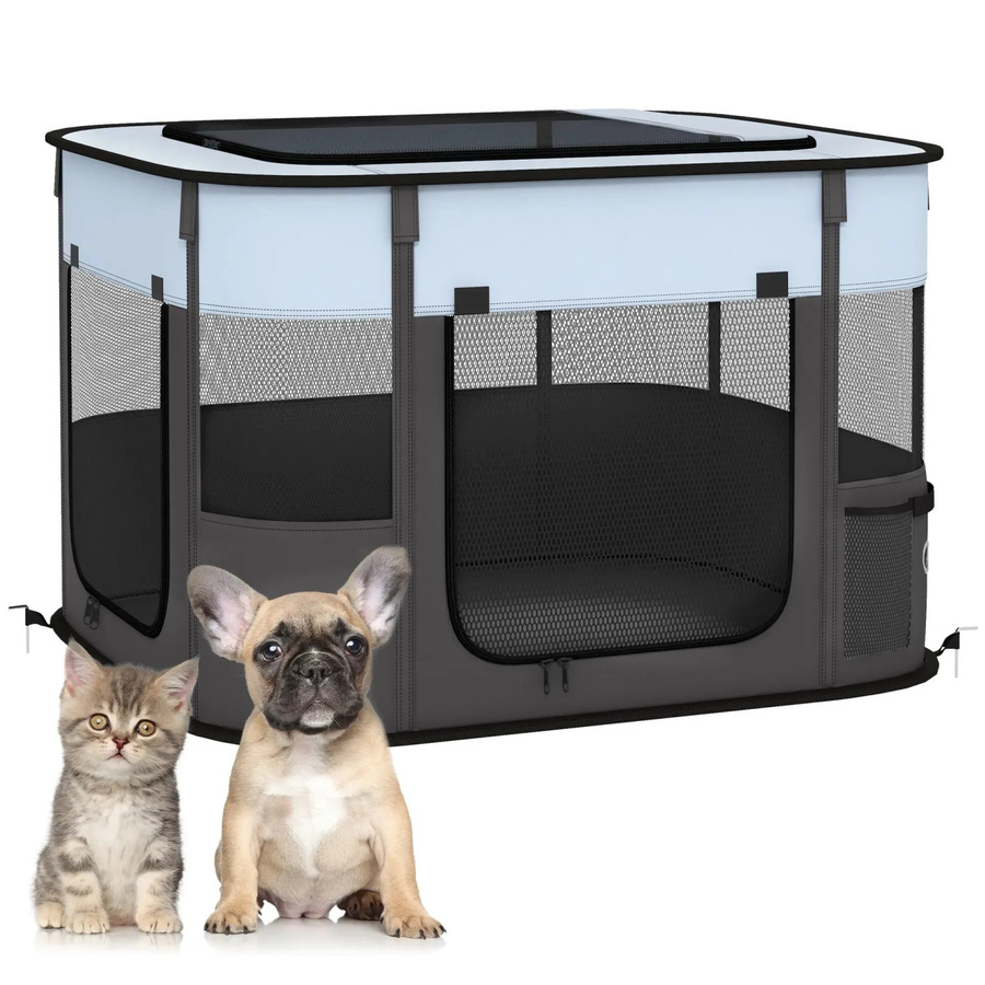 PawHut Welpenauslauf aus Oxford-Stoff und Nylonnetz in Grau, B/T/H: 60 x 74 x 45 cm - Bild 2