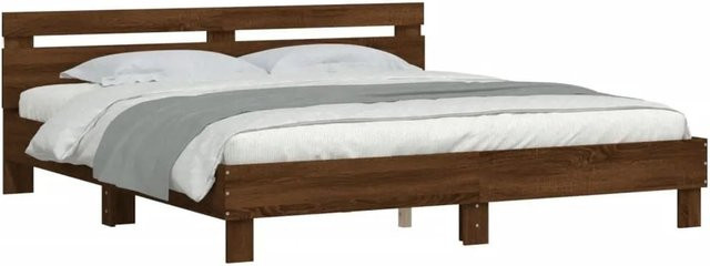 vidaXL Bettgestell mit Kopfteil in Eiche Braun mit LED-Beleuchtung und USB-Ladeport, B/T/H: 180 x 200 x 185 cm - Bild 1