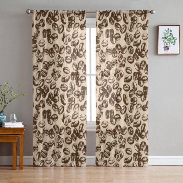 Super Six Vintage Kaffeebohnen Tüllvorhang aus Chiffon in Braun und Beige, Breite: 135 cm, Höhe: 114 cm - Bild 1