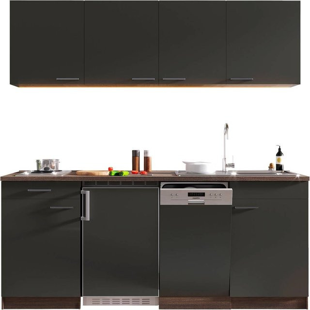 Respekta Küchenzeile KB195EYG in Grau und Eiche York Nachbildung, glänzend, B/H/T: 195 x 84,8 x 60 cm - Bild 3