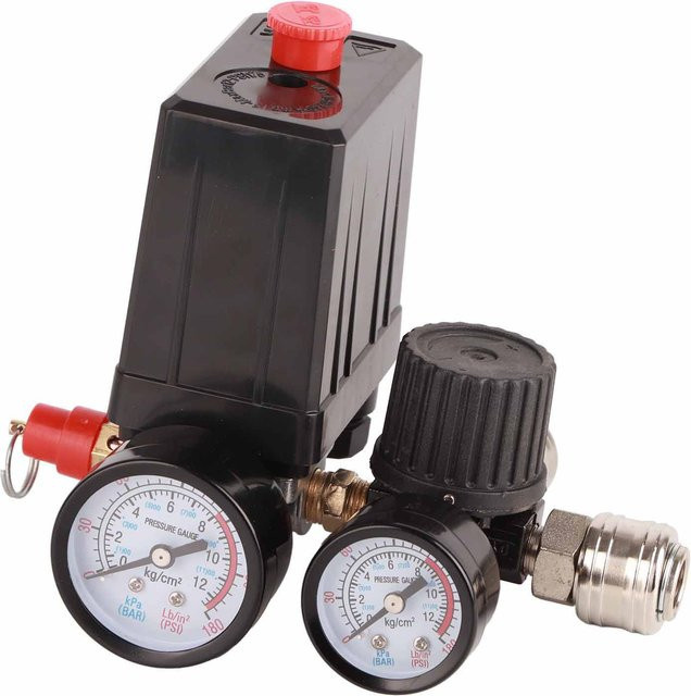 Luftkompressor Druckschalter mit 4 Löchern und 1/4 Zoll Regler Ventil, 90-120 PSI, 220V, weiß - Bild 1