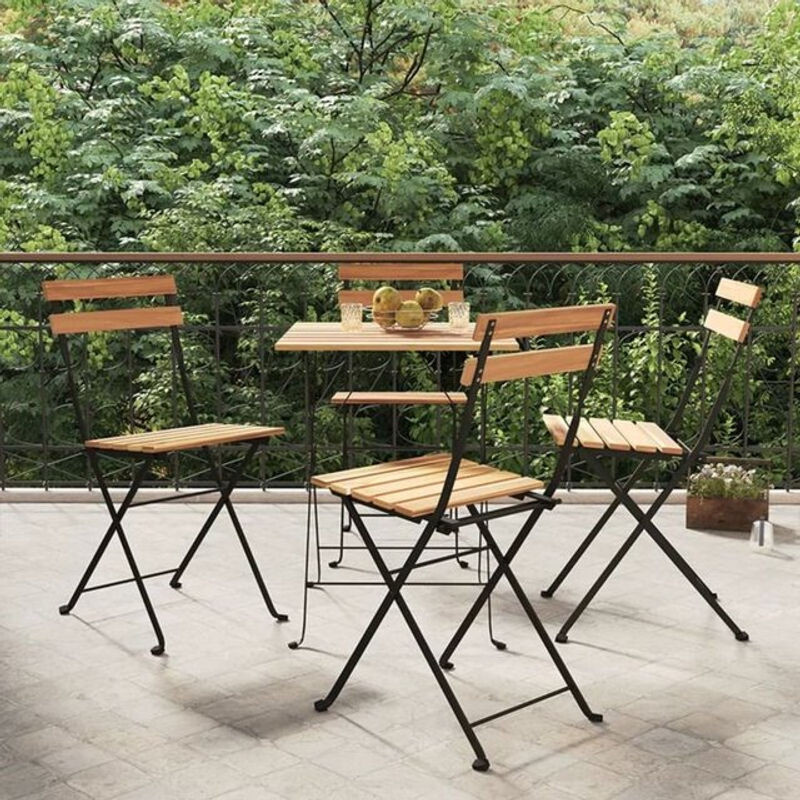 Vidaxl Bistrostühle 4er Set Klappbar aus Massivholz Teak und Stahl in Braun Natur Industrial Style - Bild 1