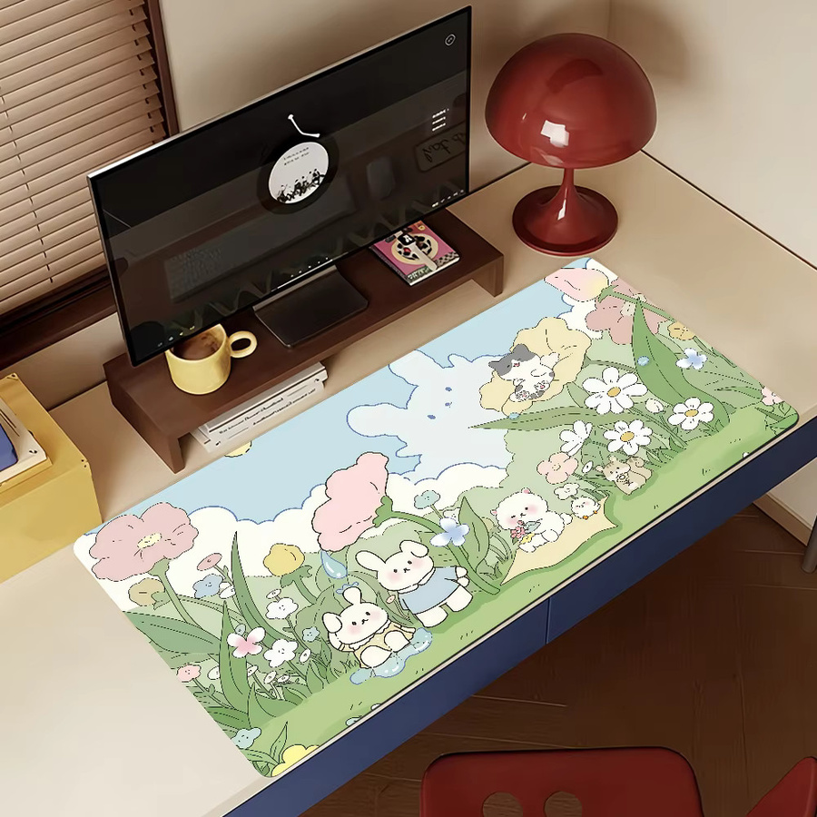 Rutschfestes Anime Mauspad mit rosa Kaninchen Design als Schreibtischunterlage für PC und Laptop in Pink und Multicolour - Bild 4