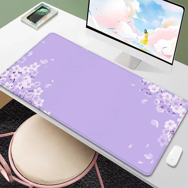 CSMY Schreibtischunterlage mit lila Blüten und Sakura-Motiv, Farbe: Lila, B/T: 90 x 40 cm - Bild 1