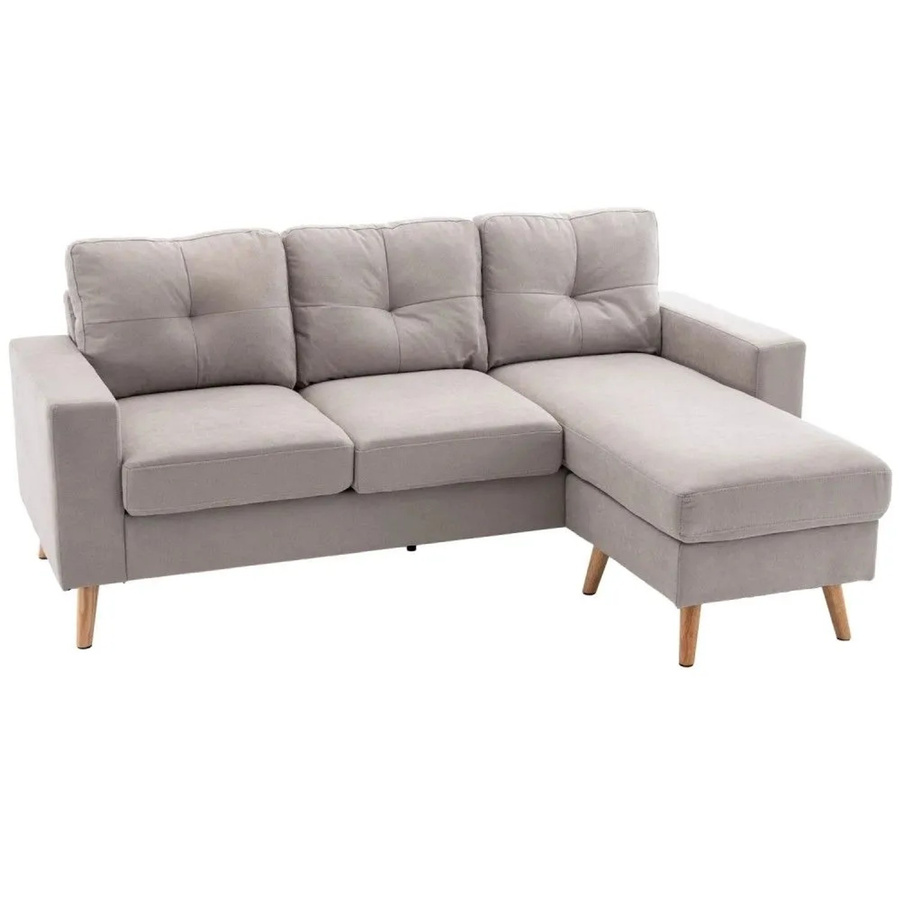 HOMCOM Ecksofa in L-Form mit Chaiselongue aus Leinen und Holz, Grau - Bild 2