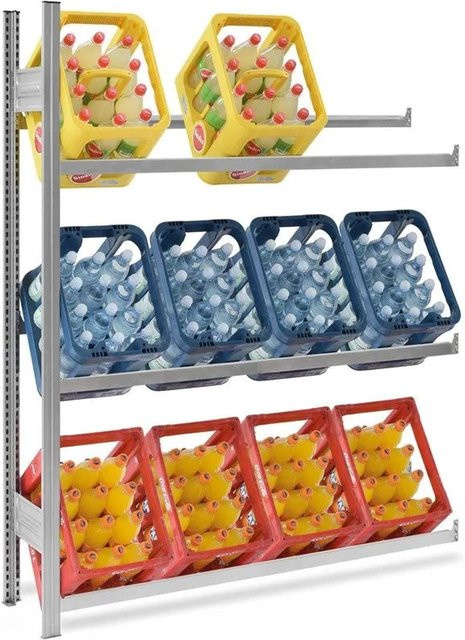 PROREGAL Getränkekistenregal Stecksystem T-Profil aus verzinktem Stahl, H x B x T: 175 x 150 x 30 cm, 3 Ebenen, Fachlast 150 kg, Farbe: Silber - Bild 1
