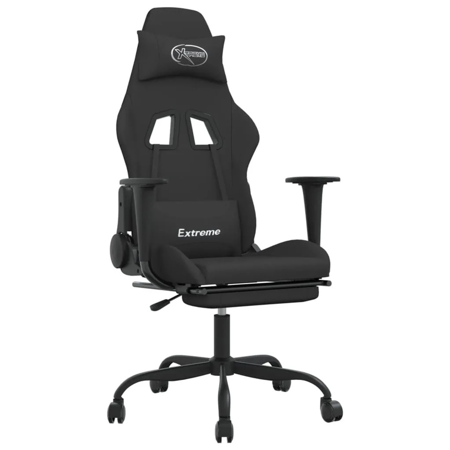 vidaXL Gaming-Stuhl mit Massagefunktion und Fußstütze in Schwarz aus Stoff - Bild 2