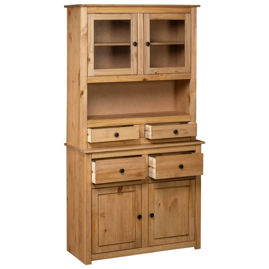 vidaXL Highboard Panama aus Kiefernholz mit Glastüren in Braun, B/T/H: 93 x 40,5 x 180 cm - Bild 2