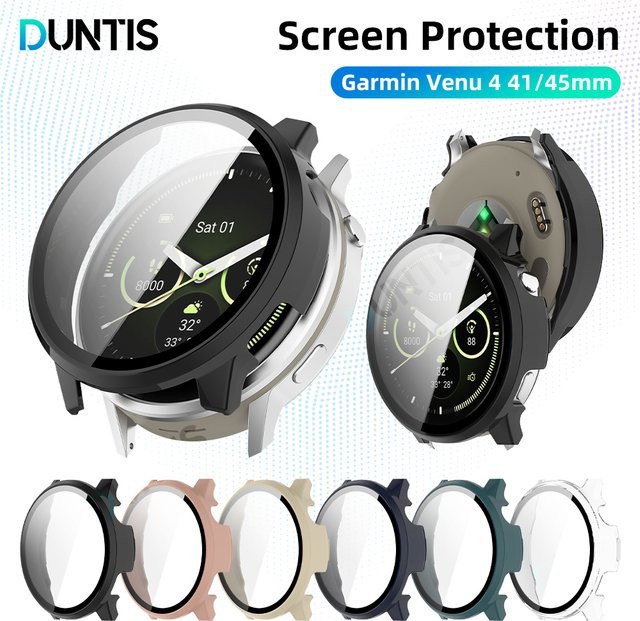 DUNTIS Schutzhülle aus gehärtetem Glas und PC-Gehäuse für Garmin Venu 4, Schwarz - Bild 1