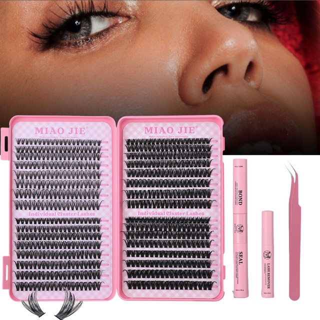 MIAOJIE Wimpernverlängerungsset, 640 Stück, D-Locken, 8–16 mm, Black - Bild 1