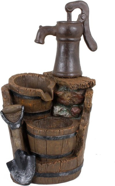 DELUKE Brunnen KEVIN in Holz- und Stein-Optik aus Kunststoff in Braungrau, B/T/H: 60 x 30 x 34 cm - Bild 1