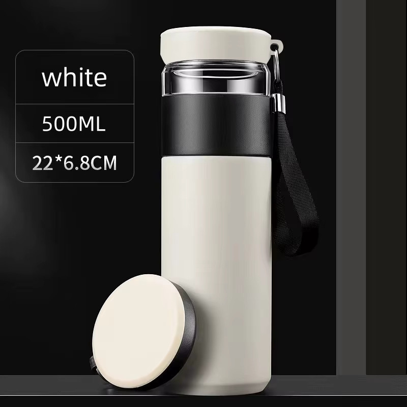 TCJJ Isolierflasche aus Edelstahl mit Tee-Ei und Aufbewahrungsgriff, 500 ml, Weiß oder Schwarz - Bild 4