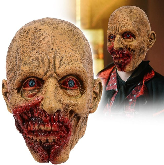 Zombie-Maske Schiefes Maul, blaue Augen, rot, One size fits all adults - Bild 1