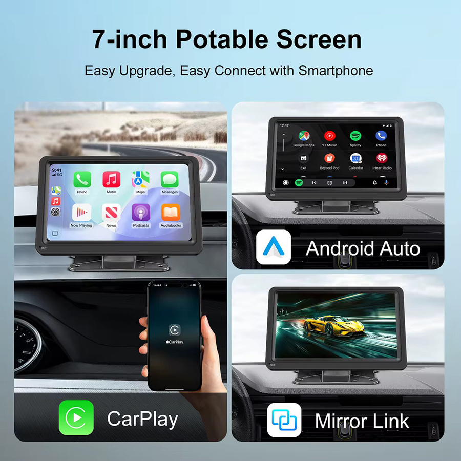 ANYFAR Autoradio mit 7 Zoll Display, kabelloses CarPlay und Android Auto, Multimedia-Player in Schwarz mit Bluetooth, Wi-Fi, USB und FM-Sender - Bild 4