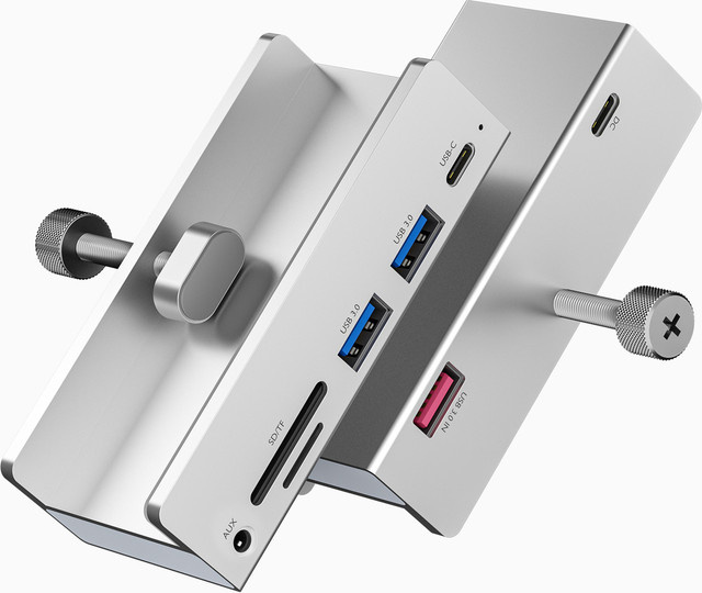 FC&EC USB-C 4-Port USB 3.0 Hub mit SD TF Kartenleser und Telefonhalter in Silber - Bild 1