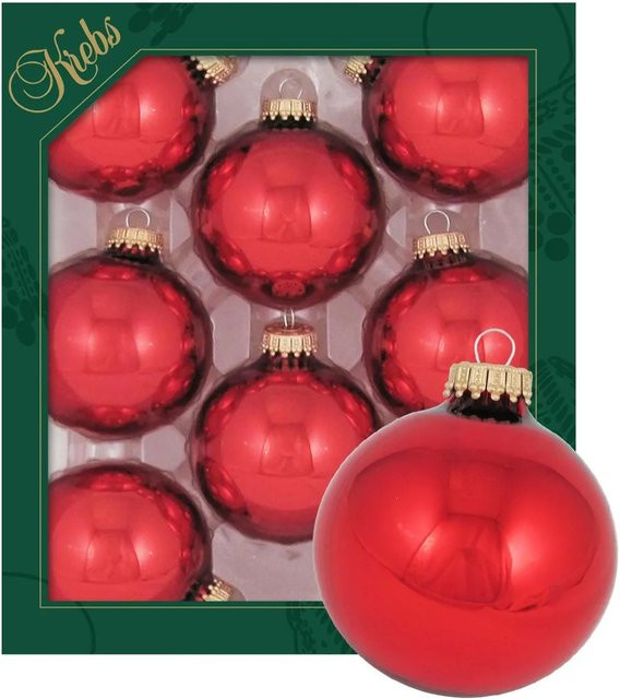 Krebs Glas Lauscha GmbH Christbaumkugeln aus Glas in Rot und Gold, 8 Stück, Durchmesser: 7 cm - Bild 1
