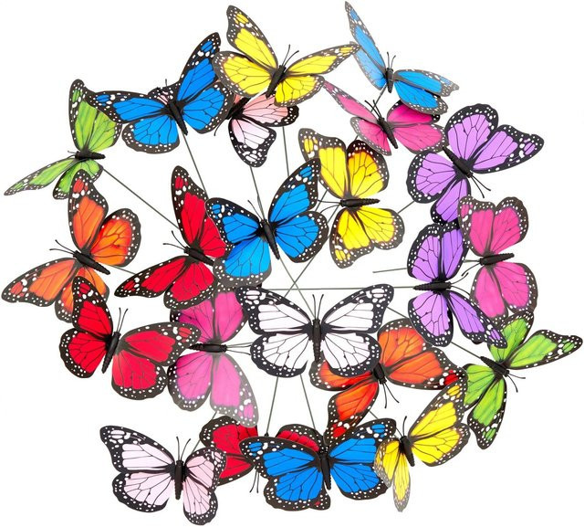 Relaxdays Schmetterlingsstecker Set aus Kunststoff und Metall in Bunt, 36 Stück, Höhe: 30 cm - Bild 1