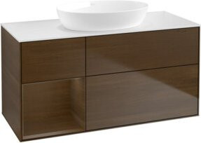V&B Waschtischunterschrank Finion in Weiß mit Walnuss-Regal, Breite: 120 cm, Tiefe: 50,1 cm, Höhe: 50,1 cm - Bild 1