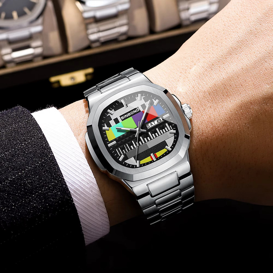 BINBOND Armbanduhr Edelstahl, Quarz, Schwarz, Eckig, Herren - Bild 6