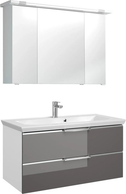 Pelipal Badmöbel-Set Trentino 3-tlg. in Weiß und Grau mit Waschbecken, Unterschrank und Spiegelschrank, Breite: 105 cm - Bild 1