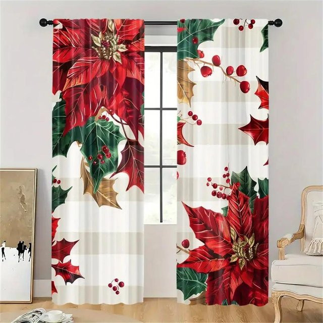 2-teiliges Set Weihnachtsvorhänge von Yiran Furniture mit Weihnachtsmannmotiv in Multicolour, Digitaldruck aus Polyester, B: 50 cm, H: 160 cm - Bild 1