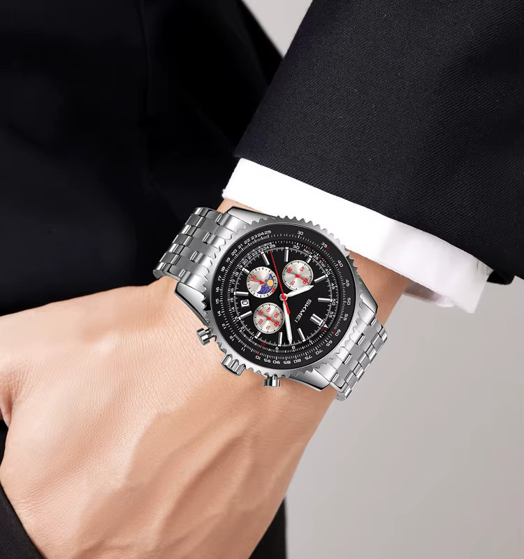 SKMEI Chronograph, Digitaluhr, Quarz, Edelstahl, Silber, Herren - Bild 2