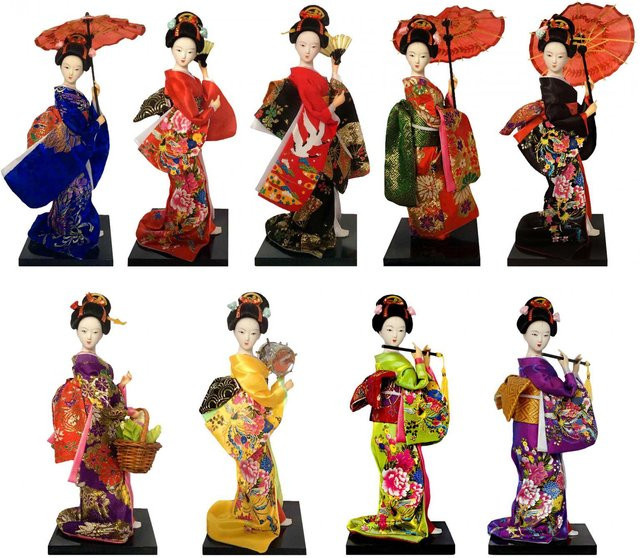 Homyl Japanische Geisha Statue Kabuki Mädchen in Kimono als orientalische Dekoration für Regal und Tisch, Multicolor, Höhe: 22,86 cm - Bild 1