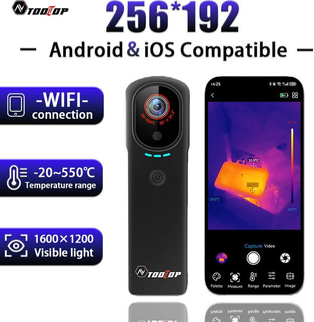 TOOLTOP T9 WIFI Wärmebildkamera für Android und iOS Smartphones, Schwarz, Messbereich -20 bis 550 °C - Bild 1