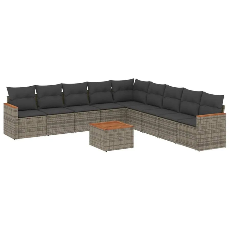 vidaXL 10-tlg Garten-Sofagarnitur aus Poly-Rattan und Akazienholz in Grau mit Kissen Modell 82 - Bild 2