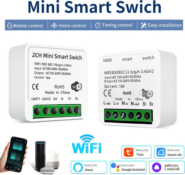 Tuya WiFi Smart Switch 16A Intelligenten Unterbrecher mit Smart Life App Steuerung und Alexa Google Assistant kompatibel, Weiß - Bild 1