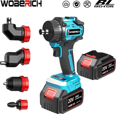 WOBERICH 5-in-1 Bürstenloser Akku-Bohrschrauber und Schlagbohrmaschine als Multifunktions-Elektrowerkzeug für 18V-21V Akkus