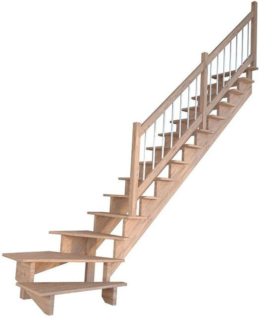 StarWood Treppe Lindos Pro Winder in Eiche Holzoptik mit Edelstahlgeländer, Braun, B/T/H: 80 x 280 x 13 cm - Bild 1