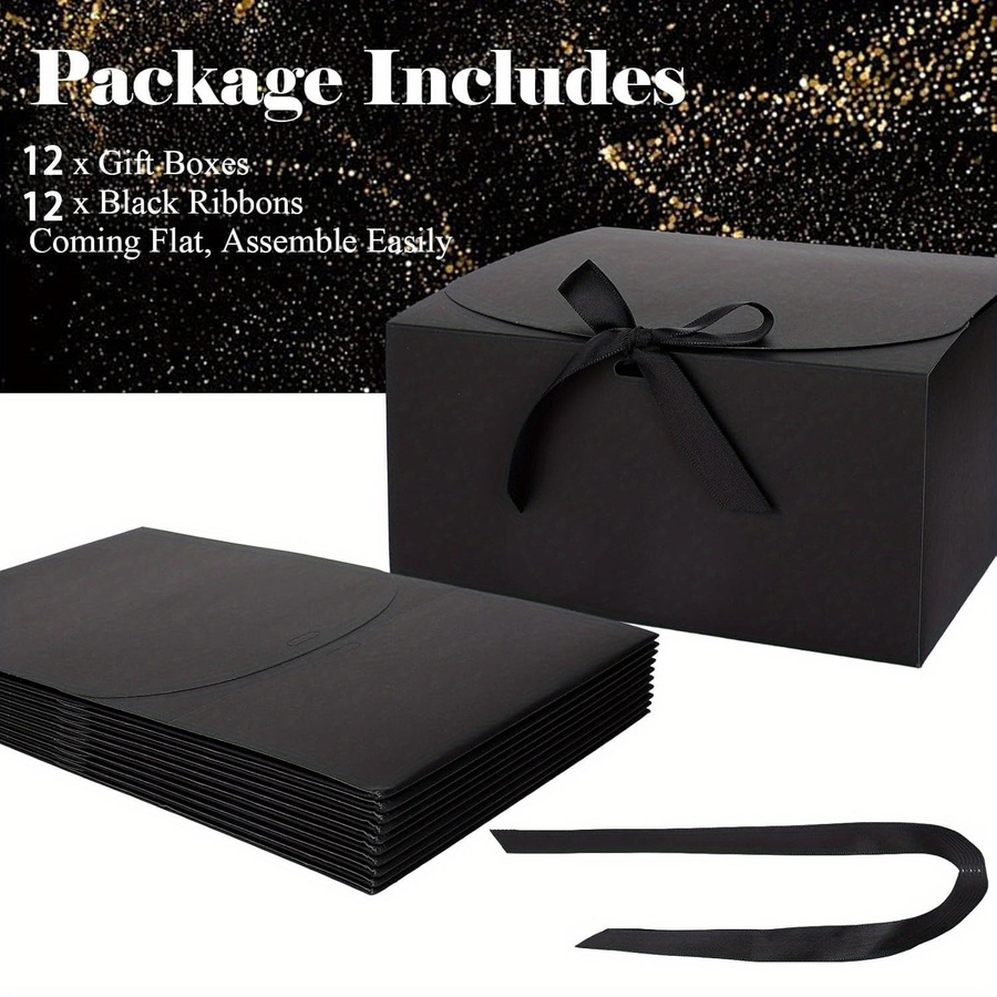 12er Set WTEMPO Geschenkboxen aus Kraftpapier mit Schleife, Schwarz, B/T/H: 20,32 x 20,32 x 10,16 cm - Bild 4