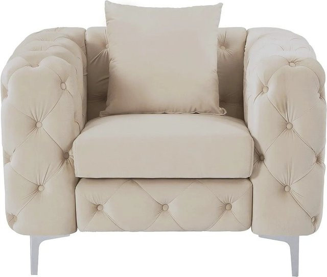 Vente-unique Sessel Edwina Chesterfield in Beige mit Samtbezug und gerader Rückenlehne, Breite: 106 cm - Bild 1