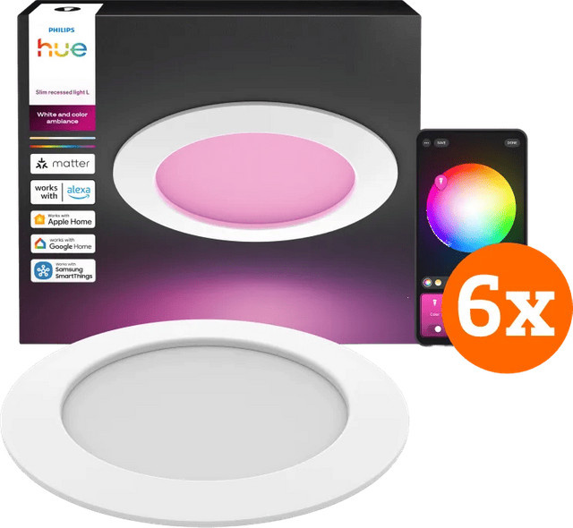 Philips Hue Einbaustrahler Slim 6er-Pack LED White & Color, Weiß - Bild 1