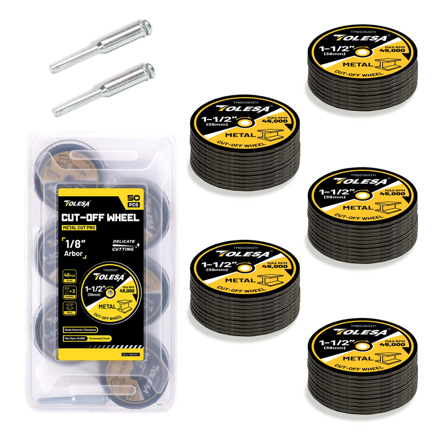 TOLESA Trennscheiben Set für Metall und Stahl, 50 Stück, Schwarz, Durchmesser: 38,1 mm, Breite: 3,175 mm - Bild 7