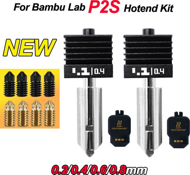 Bambu Lab Ersatzdüsenbaugruppe Hotend aus gehärtetem Stahl für P2S mit Düsenstärken 0,2 mm, 0,4 mm, 0,6 mm und 0,8 mm - Bild 1