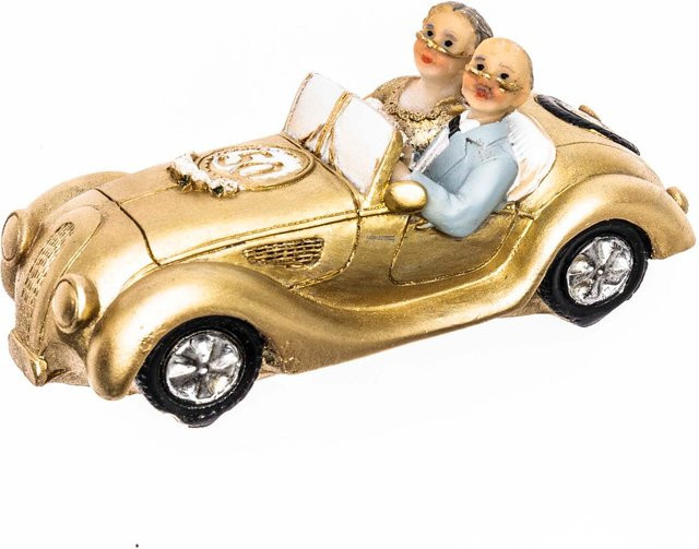 idee. Creativmarkt Goldpaar im Auto Tischdeko für die Goldene Hochzeit, Farbe: Gold/Bunt, Höhe: 11 cm - Bild 1