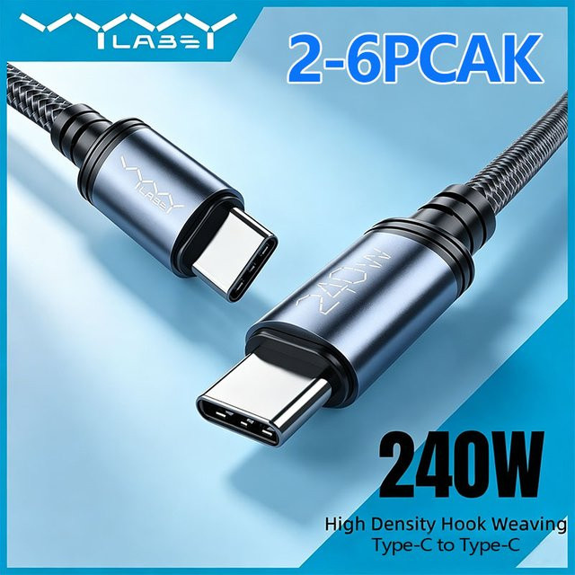 vyvylabs 240W USB-C zu USB-C Schnellladekabel für Xiaomi, Macbook, iPad und iPhone 15-17 Air/Pro Max mit Datenübertragung - Bild 1
