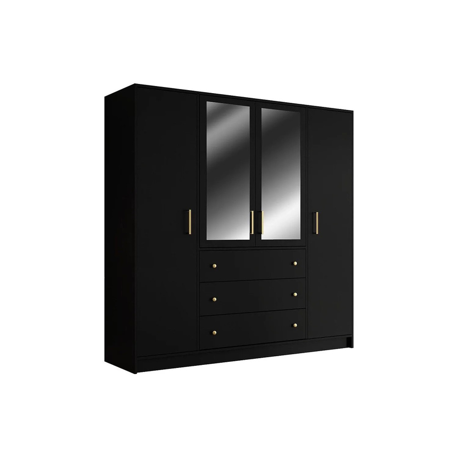 Vente-unique Kleiderschrank Lizandro in Schwarz im Art Deco Design mit integrierten Schubladen und Spiegeltüren, Höhe: 196 cm, Breite: 200 cm, Tiefe: 58 cm - Bild 2