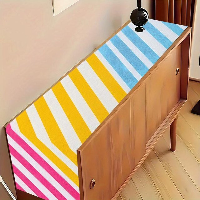 Bunter gestreifter Tischläufer von JINGYUE Pet im minimalistischen Stil, Mehrfarbig, B/H: 40 x 140 cm - Bild 1